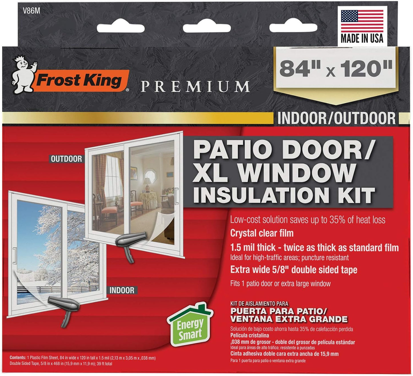 Frost King V83M Heavy Duty Indoor Shrink Window Kits, 42" X 62" X 1.5 MIL, 1-Pack