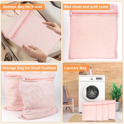 4-Piece Pink Medium Durable Organic Cotton Mesh Laundry Bags with Sturdy Zippers and Breathable Mesh are Delicate Laundry Bags for Underwear, Clothes, Pants and Socks