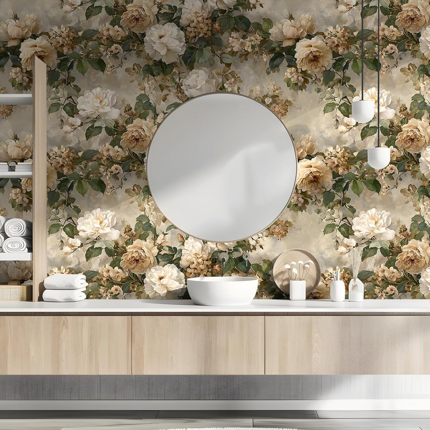 Peel and Stick Wallpaper, Soft Wildflower Botanical Contact Paper, PVC Vinyl Removable Wall Covering, Waterproof Easy-Clean, No Residue Renter Friendly, Neutral Decor, 39.4x17.3 in (Flowers2)