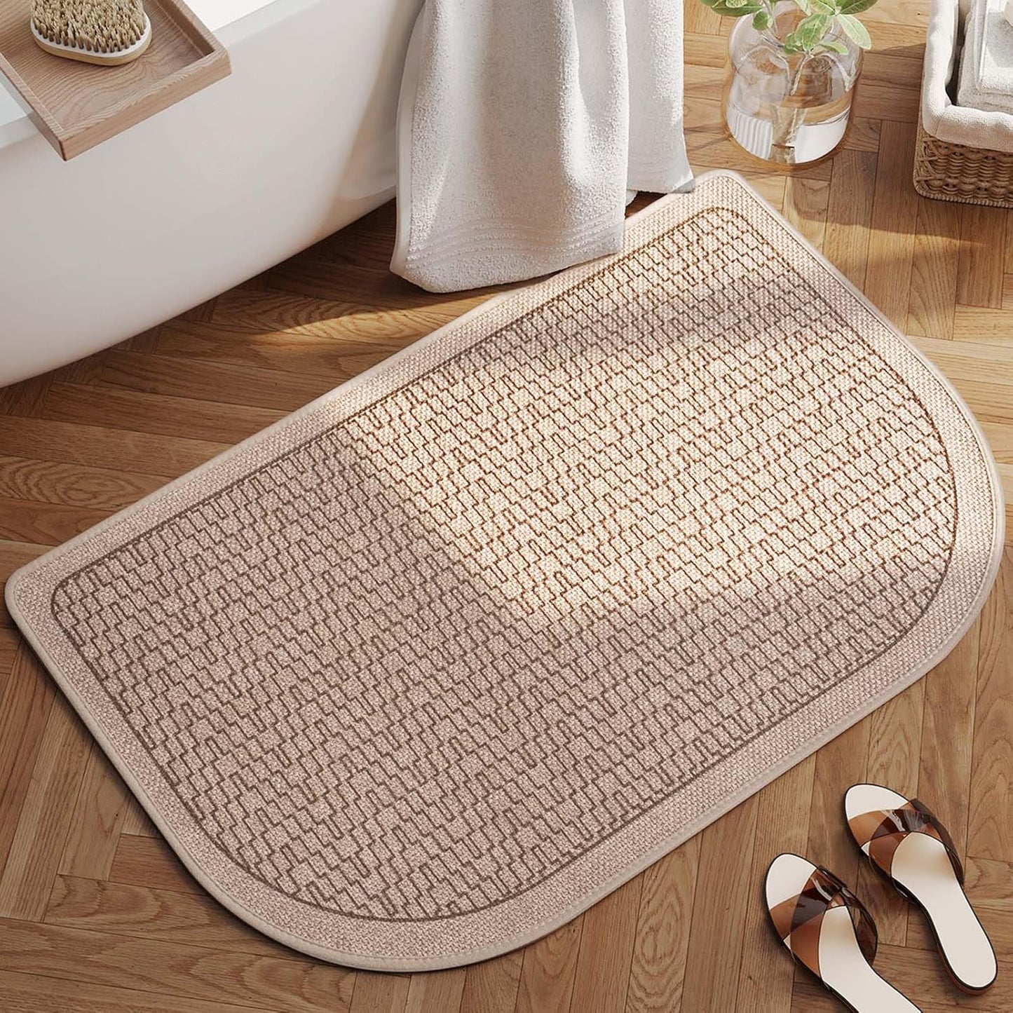 YDKGL Ultra Thin Bathroom Rugs Mat Quick Dry Absorbent Non Slip Bath Mat Bath Mats for Bathtub Mat Bathroom Carpet Fit Under Door Washable Floor Rubber Half Round Bath Rugs Grey 16x24