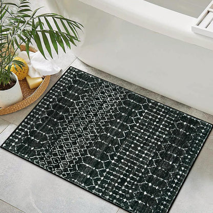 Lahome Moroccan Entry Rug 2x3, Non-Slip Washable Front Indoor Door Mat Rubber Backing Low-Profile Door Rugs, Small Geometric Print Distressed for Entryway Bathroom Kitchen, Black Hana