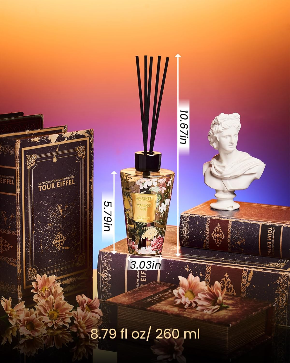 M&SENSE Reed Diffuser Set, Jasmine Sandalwood Scented 6.3 fl oz Natural Essential Oil Diffusers with Sticks, Non-Toxic Organic Air Freshener, Long-Lasting Fragrance Oils for Home Bathroom Living Room