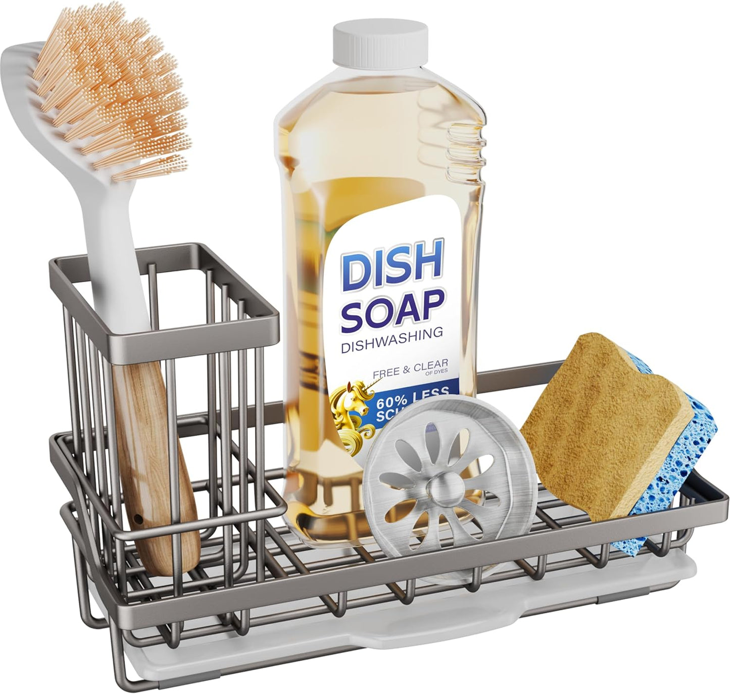 SWTYMIKI Sink Caddy Sponge Holder - Kitchen Sink Organizer with High Brush Holder for Countertop to Hold Dish Soaps and Sponges, Stainless Steel, Black