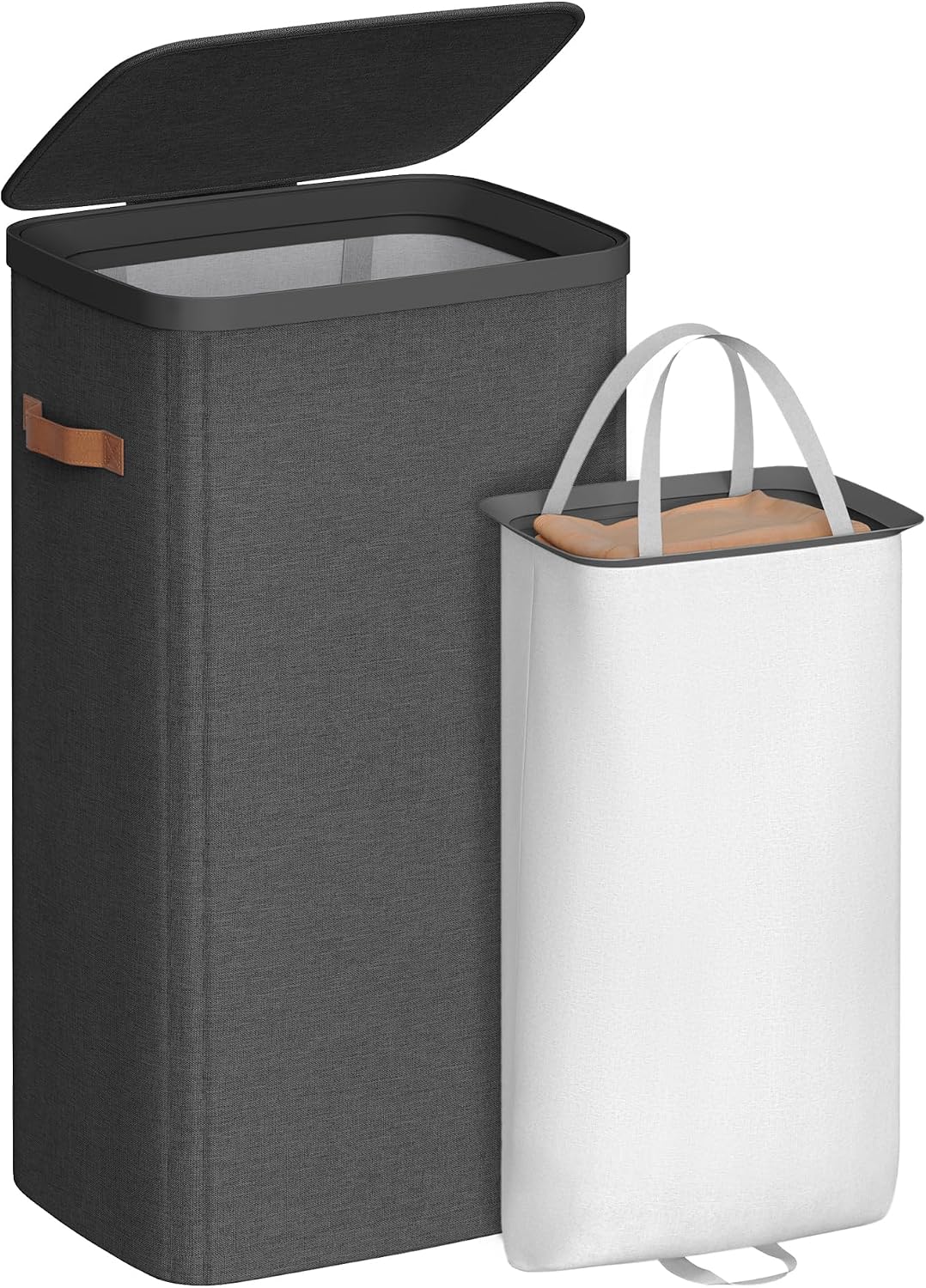 SONGMICS Laundry Basket, 50.2 Gal. Laundry Hamper, 3 Compartments, Easy Assembly, with Lid and Handles, Removable Liners, 25.2 x 15.7 x 29.5 Inches, Cappuccino Beige ULCB814LH01