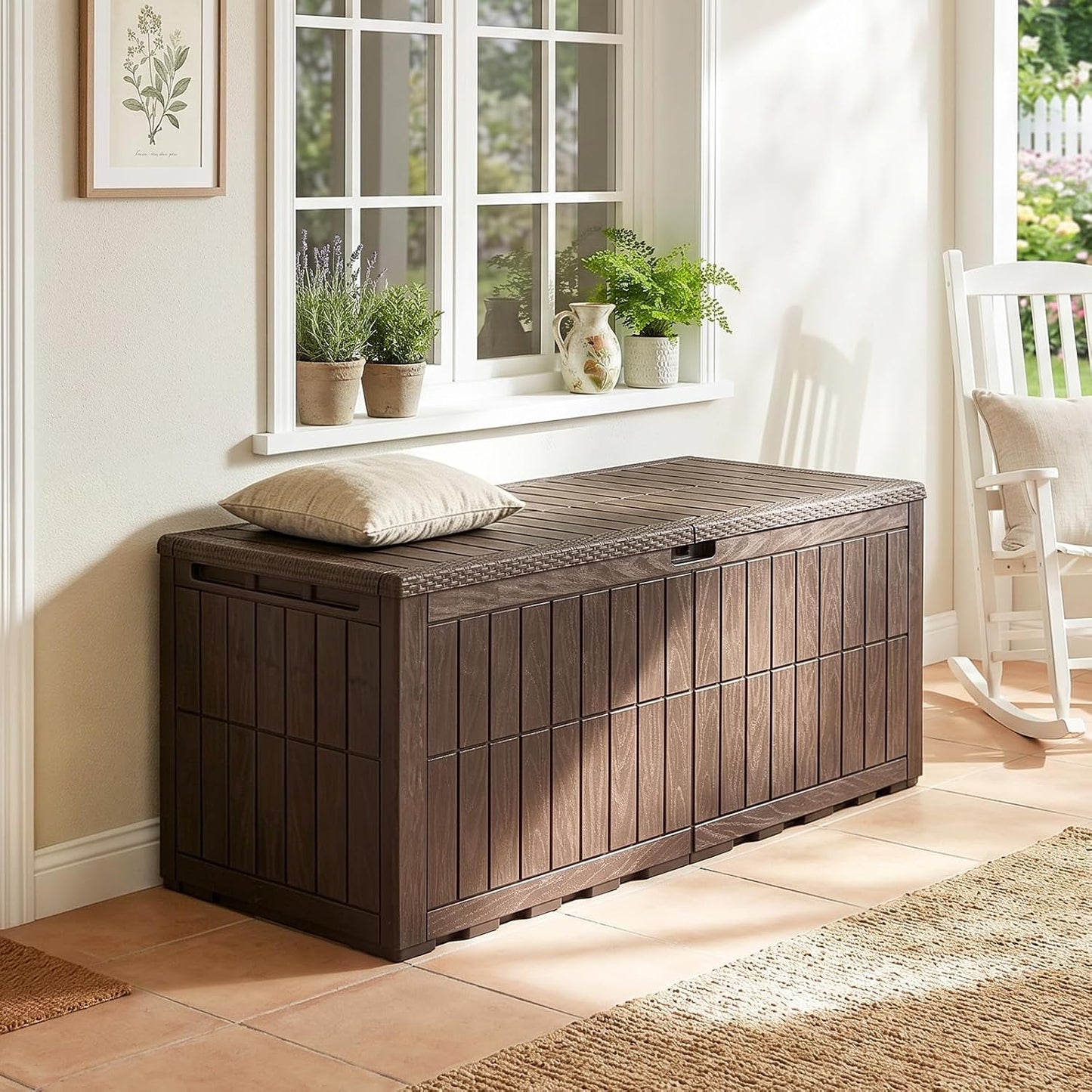 Tangkula 25 Gallon Waterproof Outdoor Storage Box with Lockable Lid | PP Resin, Wicker Patterned, Indoor Outdoor Use, Portable, Versatility, for Deck, Pool, Patio Cushions, Garden Tools
