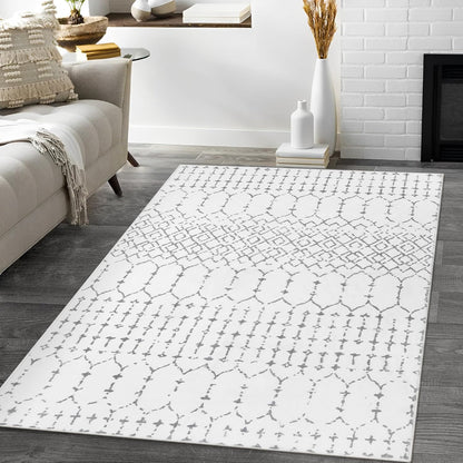 Lahome Moroccan Entry Rug 2x3, Non-Slip Washable Front Indoor Door Mat Rubber Backing Low-Profile Door Rugs, Small Geometric Print Distressed for Entryway Bathroom Kitchen, Black Hana