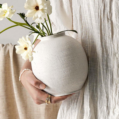 Small Boho Vase for Decor,Rustic Farmhouse Vase for Pampas Grass,Eucalyptus Set and Tiny Stem Flowers,Ceramic for Centerpieces, 5.3 Inch,Wave-Arctic White
