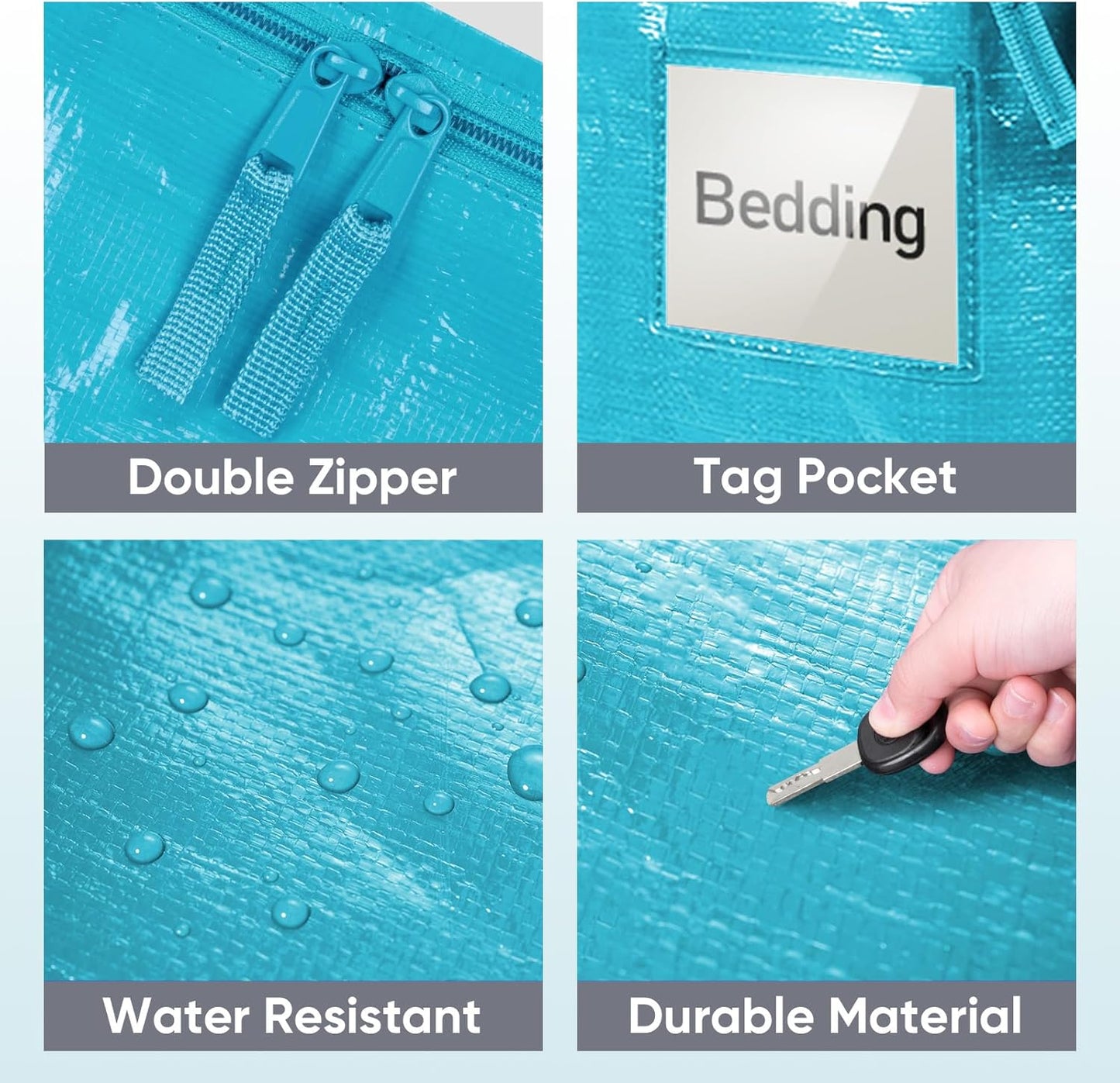TICONN 4 Pack Extra Large Moving Bags Heavy Duty with Zippers & Carrying Handles, Durable Storage Bags Moving Boxes for Closet Organizers and Storage (4 Pack, Blue)