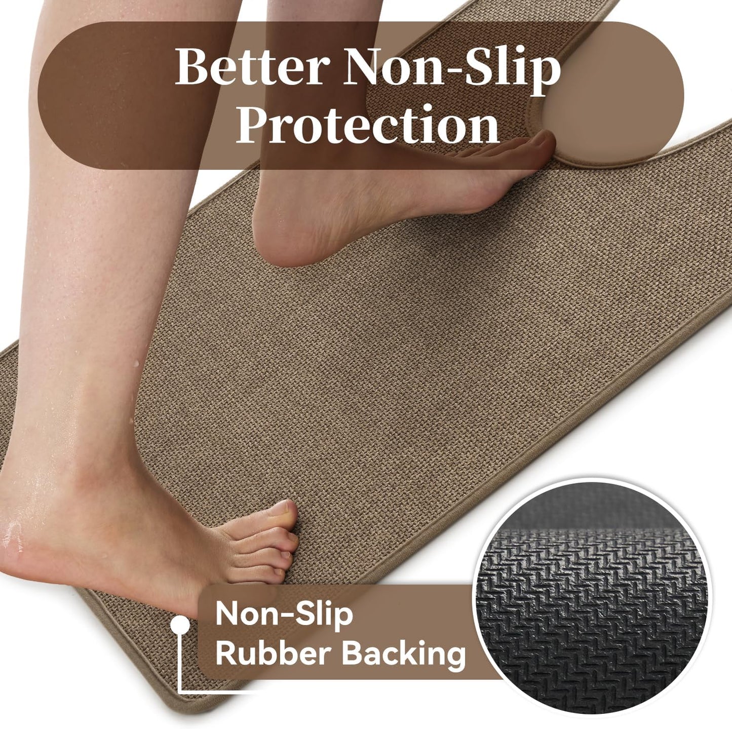 MontVoo Bath Mat Rug-Ultra Thin Non Slip Bath Mats for Bathroom Mat Quick Dry, Rubber Backing Washable Bathroom Rugs Fit Under Door, Absorbent Bath Rugs for Floor,17"x24",Khaki