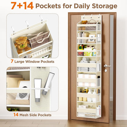 6 Tiers Over The Door Organizer, Heavy Duty Hanging Organizer Storage with Large Capacity Pockets, Behind Door Storage Hanging Shelves for Closet Wall Bathroom Bedroom Nursery Pantry, 1 Pack Grey