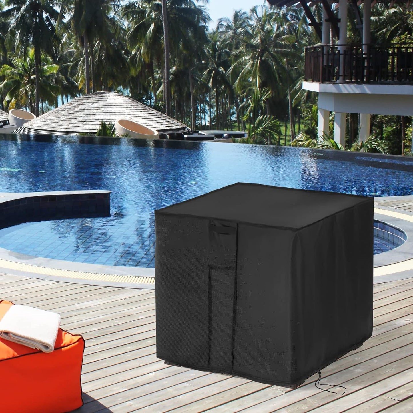 Kingling Deck Box Cover, Outdoor Storage Box Cover for Keter 30 Gallon Deck Box Waterproof Outside Patio Storage Bench Deck Boxes Covers Black (23" L x 18" W x 22" H inch)