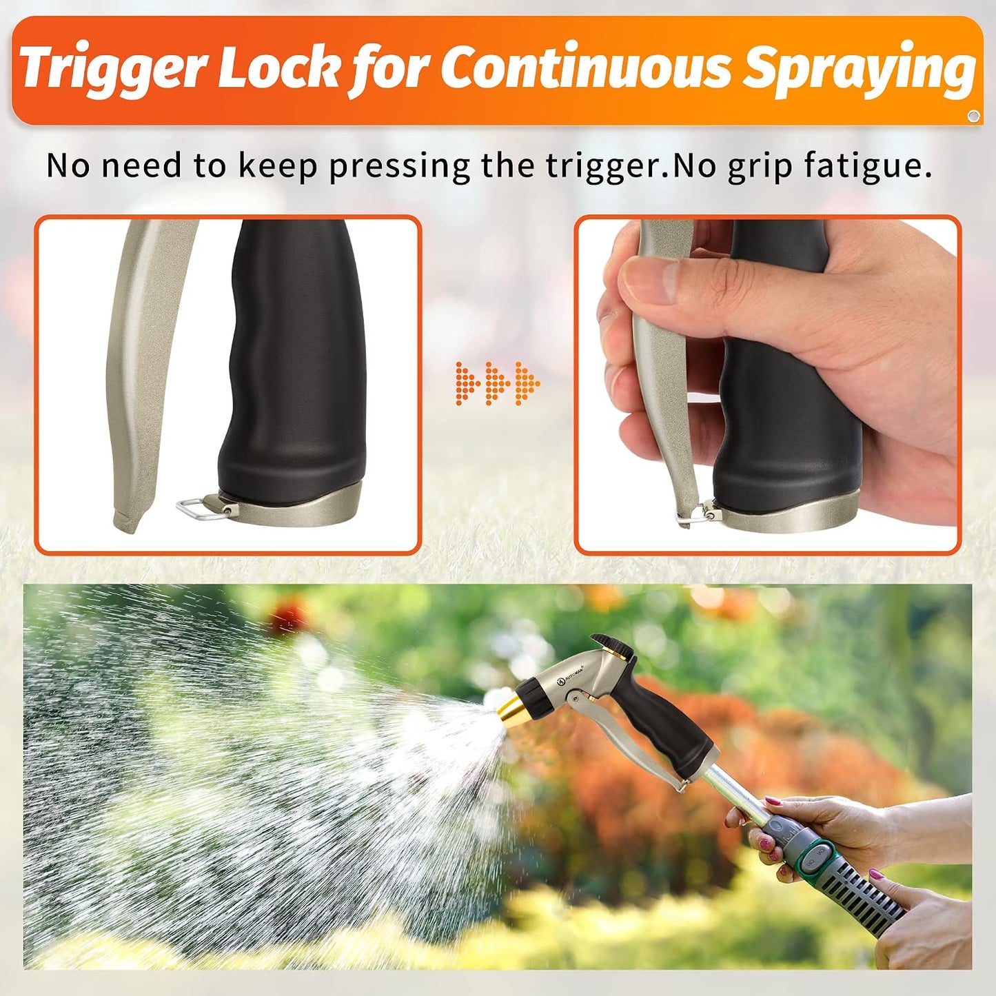 AUTOMAN Garden Hose Nozzle - 100% Metal High Pressure Spray Nozzle, Adjustable Spray Patterns, Labor-Saving, Heavy Duty for Garden Watering, Car Washing, Window Cleaning, Pets Showering