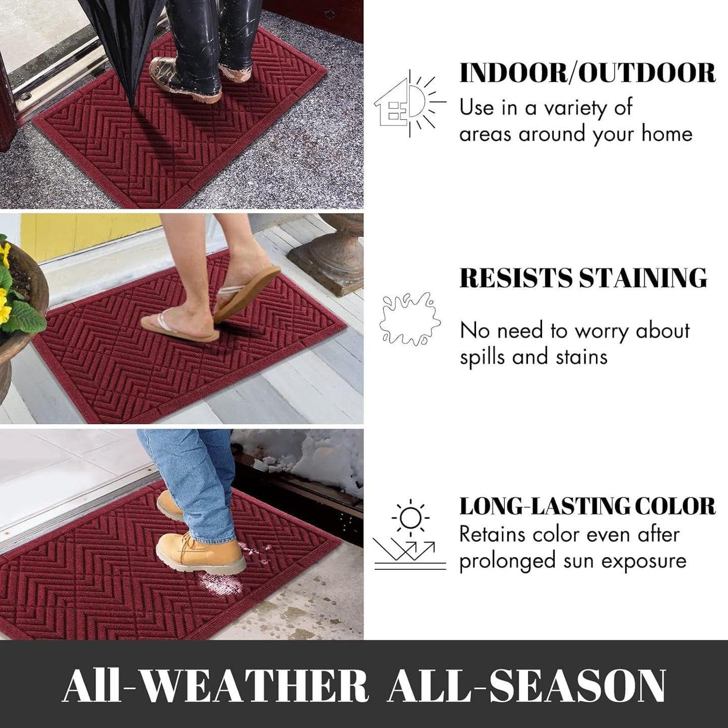 Yimobra Front Door Mat, All-Season Waterproof Outdoor Mat for Entrance with Drainage Holes, Heavy Duty Non-Slip Doormat for Garage Patio Entryway Indoor, 29.5x17, Red