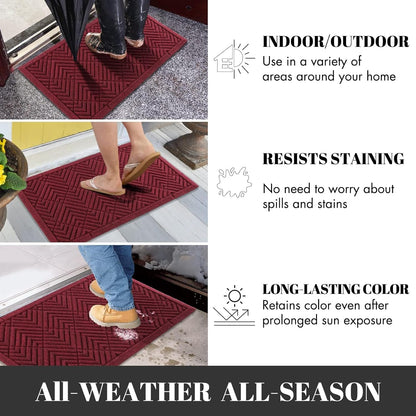 Yimobra Front Door Mat, All-Season Waterproof Outdoor Mat for Entrance with Drainage Holes, Heavy Duty Non-Slip Doormat for Garage Patio Entryway Indoor, 29.5x17, Red