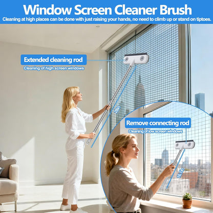 XANGNIER Window Screen Cleaner & Track Cleaning Kit-Mesh Screen Cleaner Brush with Extension Pole,Window Sill and Track Cleaner Tool Washing Equipment,28″Detachable Long-Reach Handle,Wet&Dry Dual-Use
