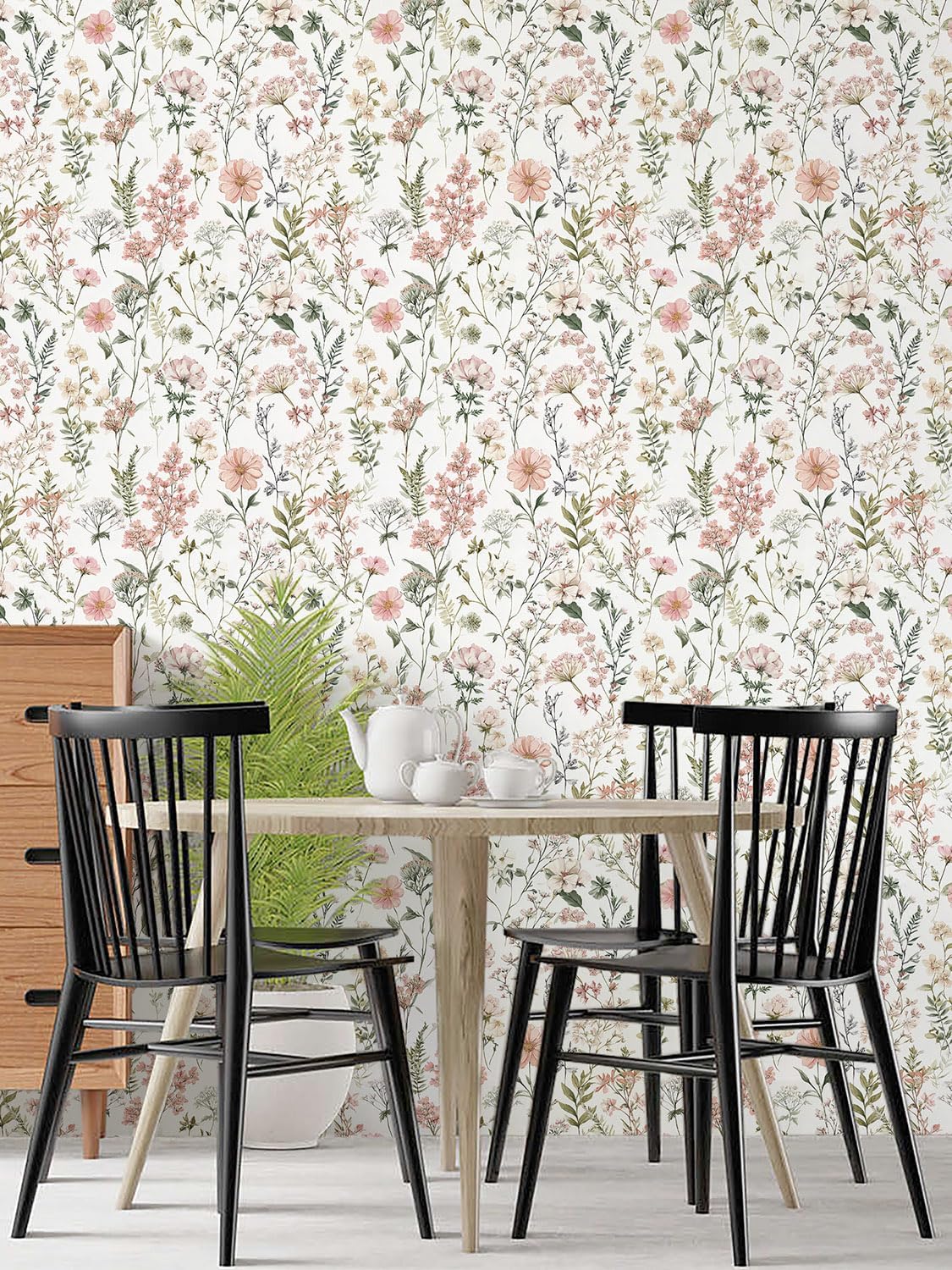 Orainege Pink Floral Peel and Stick Wallpaper Removable Self Adhesive Wallpaper 16.9inx118.1in Modern Wall Paper for Bedroom Bathroom Green Leaf Contact Paper for Cabinets