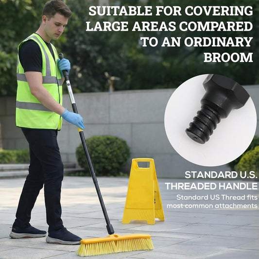 KLEEN HANDLER 24" Heavy Duty Push Broom with 61" Long Extendable Metal Handle with Threaded Plastic Screw for Deck Driveway Garage Yard Patio Warehouse Hard Floor Cleaning