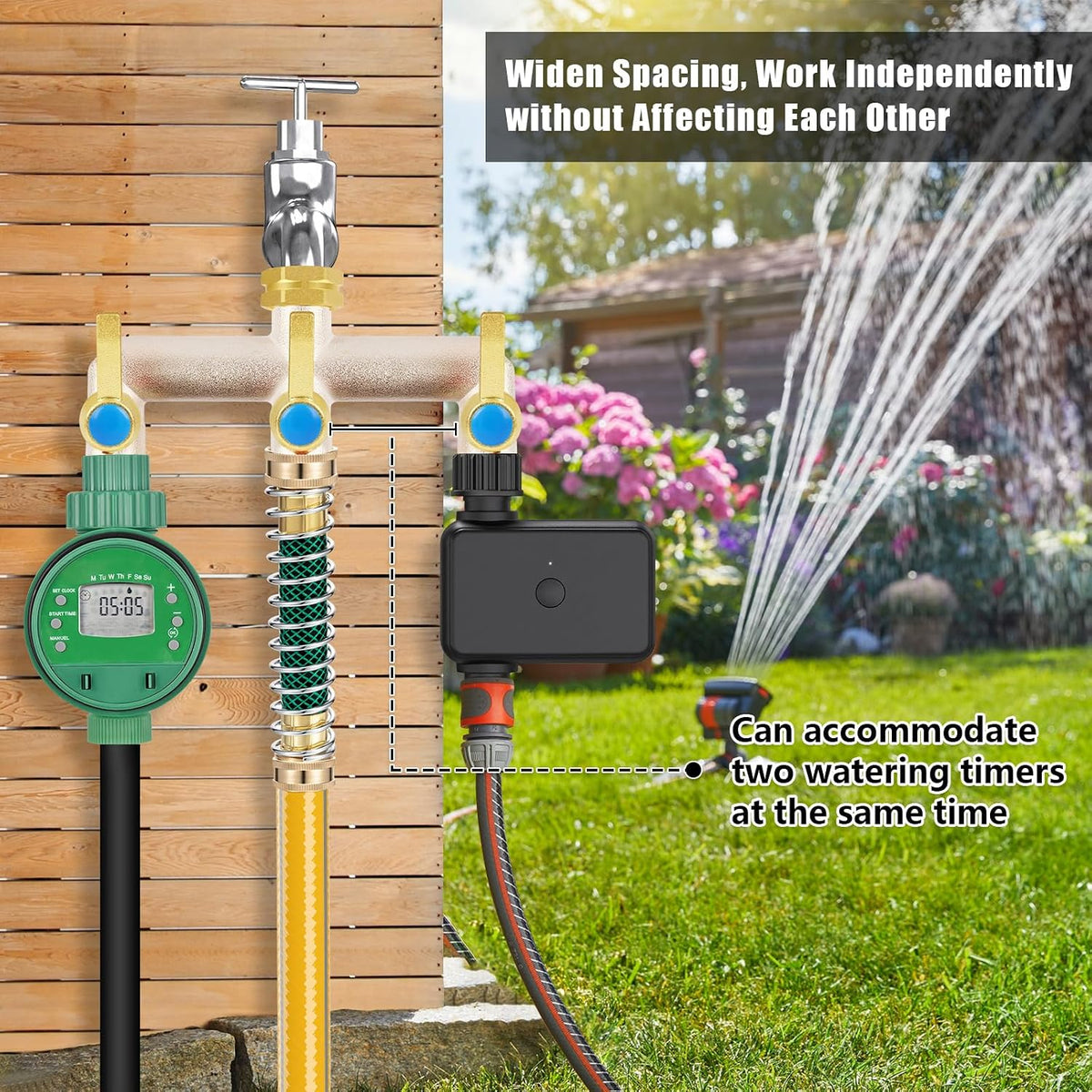 Upgraded Brass Garden Hose Splitter, 3/4" Hose Splitter 2 Way Heavy Duty with Extension Handles, Outdoor Faucet Splitter Water Spigot Splitter with Individual On/Off Valve