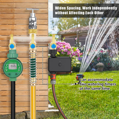 Upgraded Brass Garden Hose Splitter, 3/4" Hose Splitter 2 Way Heavy Duty with Extension Handles, Outdoor Faucet Splitter Water Spigot Splitter with Individual On/Off Valve