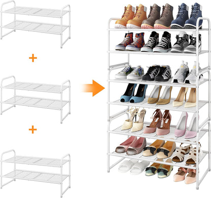 Simple Trending 3-Tier Stackable Shoe Rack, Expandable & Adjustable Shoe Shelf Storage Organizer, Wire Grid, Black
