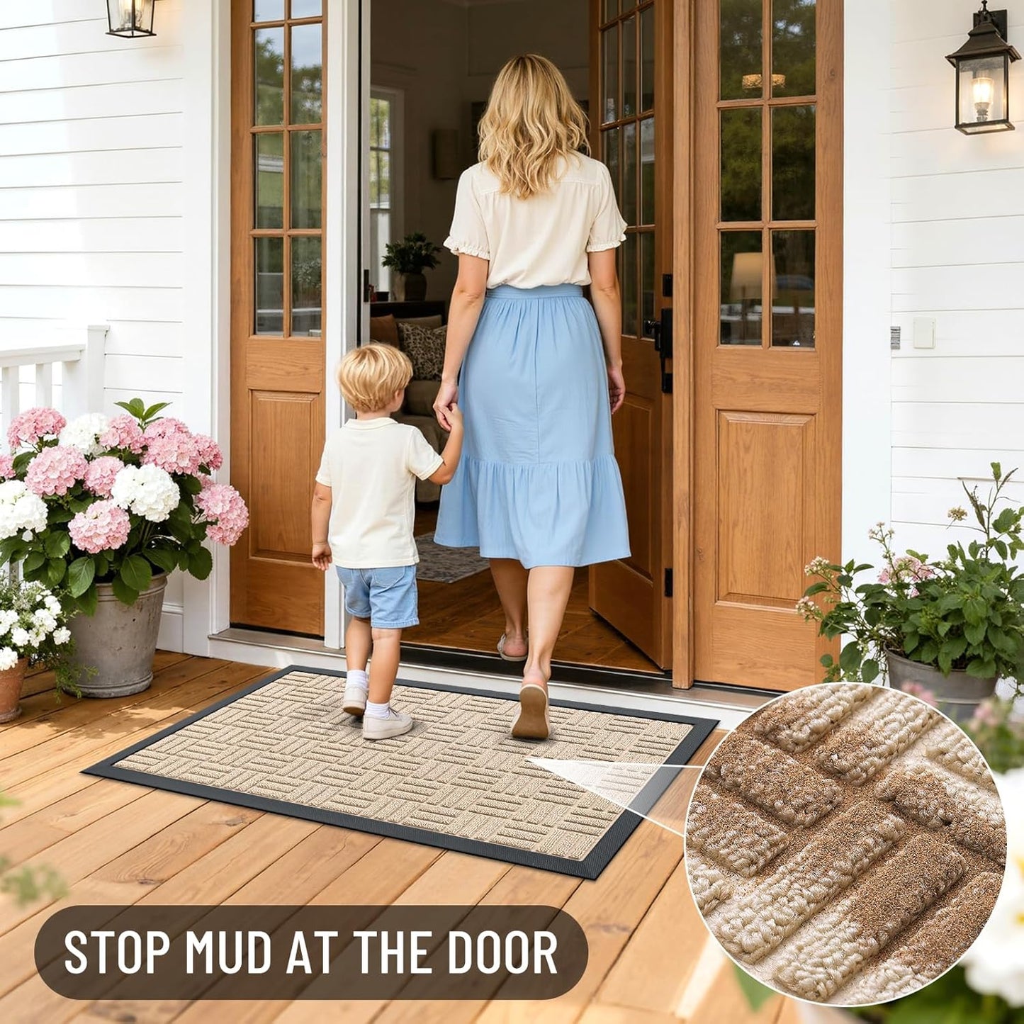 OLANLY Front Door Mat Outside Entrance 29.5x17, Absorbent, Heavy Duty Sturdy Natural Rubber Doormat Indoor Outdoor, Stain and Fade Resistant, Non-Slip Backing Low Profile Floor Mat for Entryway, Grey