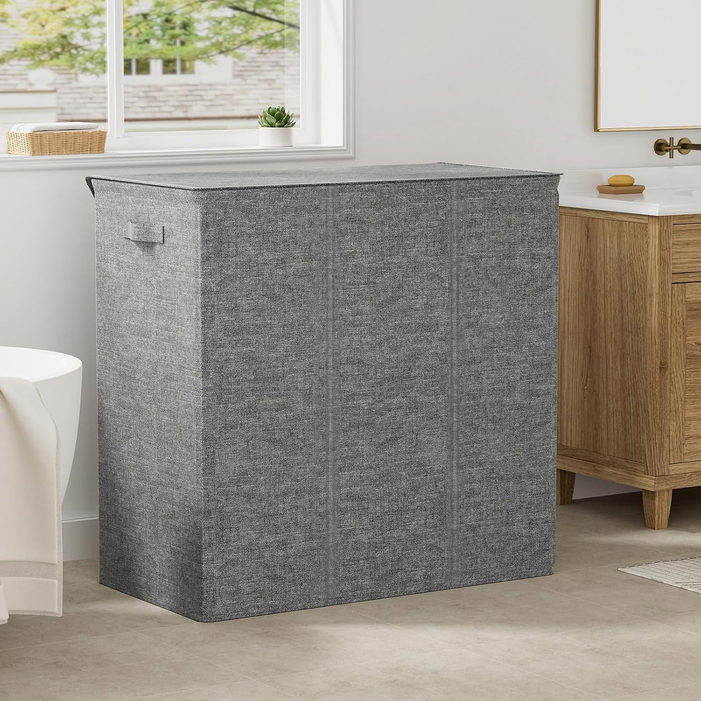 WOWLIVE 180L Laundry Hamper with Lid 3 Section,Large Laundry Basket with Removable Bags and Handles,Collapsible Dirty Clothes Hampers for Laundry,Laundry Basket Organizer for Laundry Room,Dorm,Beige