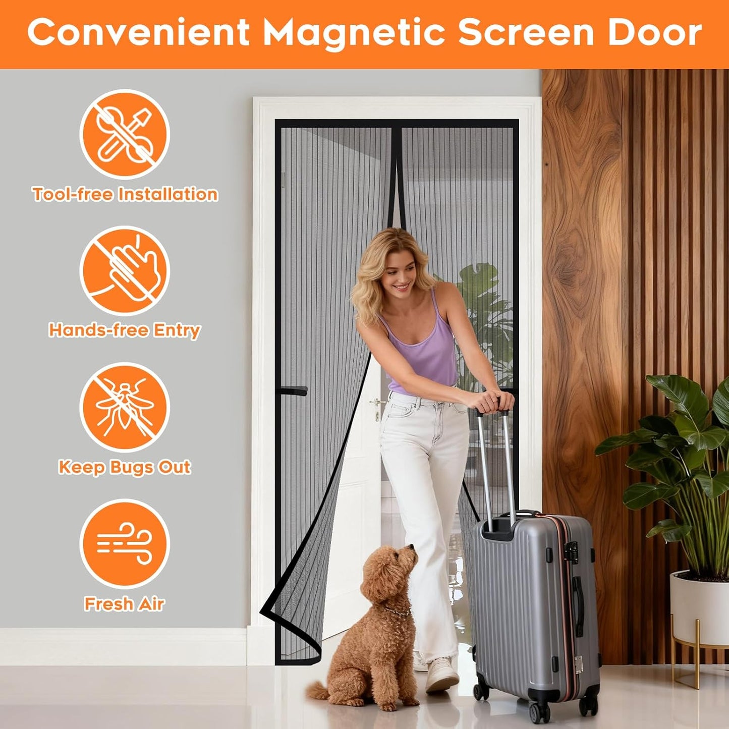 Magnetic Screen Door, Screen Door Mesh, Heavy-Duty Mesh Curtain, Door Net Keep Bugs Out, Hands Free Partition, Screen Size 38” × 83”, Fits 36” × 82” Doors, Pet & Kid Friendly, Black