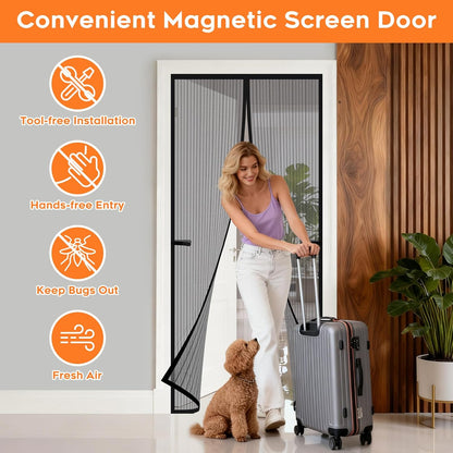 Magnetic Screen Door, Screen Door Mesh, Heavy-Duty Mesh Curtain, Door Net Keep Bugs Out, Hands Free Partition, Screen Size 38” × 83”, Fits 36” × 82” Doors, Pet & Kid Friendly, Black