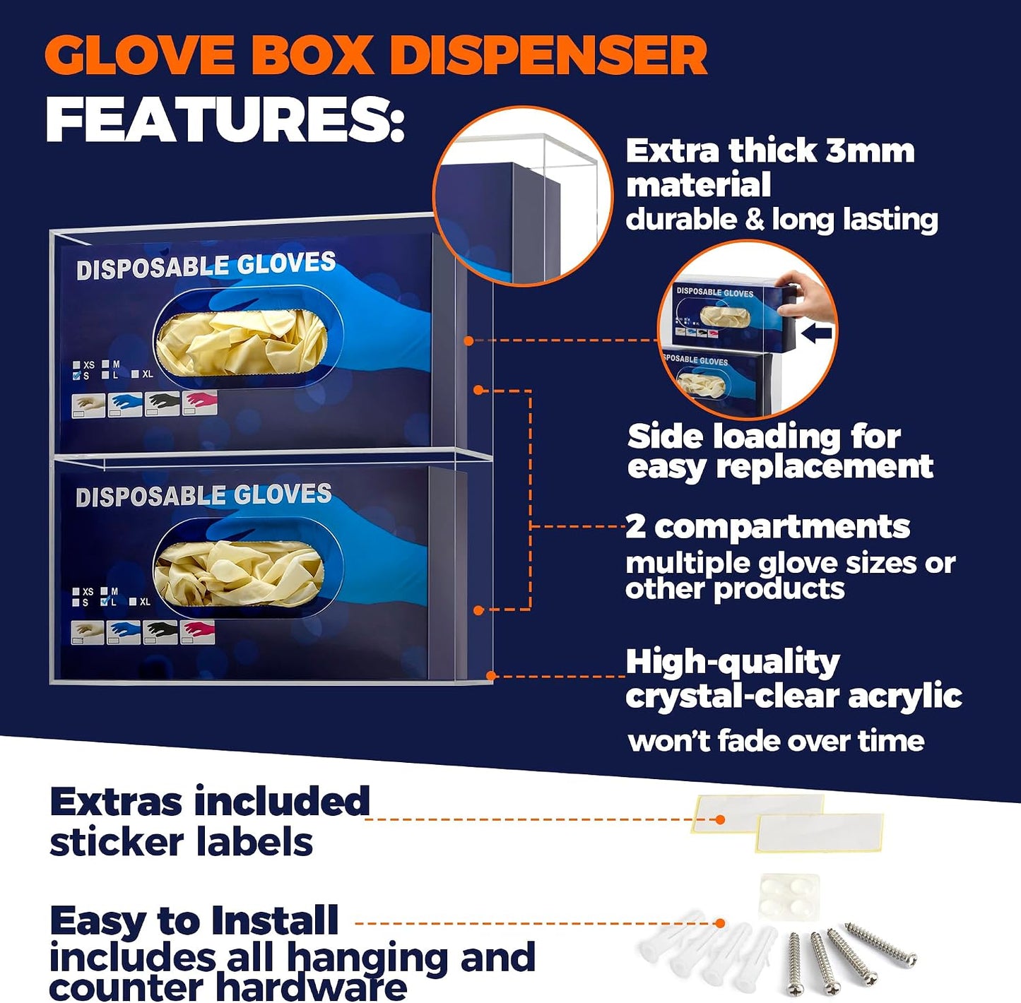 Storage Standard Triple Glove Box Holder Wall Mount Glove Dispenser - Disposable Glove Holder Wall Mount Glove Station for Medical Gloves, Multipurpose Kitchen Gloves Holder - 16.5 x 10 x 3.5 Inches