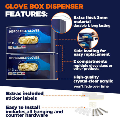 Storage Standard Triple Glove Box Holder Wall Mount Glove Dispenser - Disposable Glove Holder Wall Mount Glove Station for Medical Gloves, Multipurpose Kitchen Gloves Holder - 16.5 x 10 x 3.5 Inches