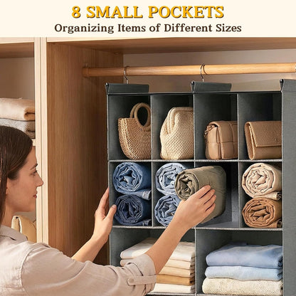 Ofiray-home 6 Tier Hanging Closet Organizer, 16 Compartments Sweater Organizer for Closet with 3 Sturdy Hooks, Closet Organizers and Storage, Wardrobe, Rv, Garment Rack, Grey