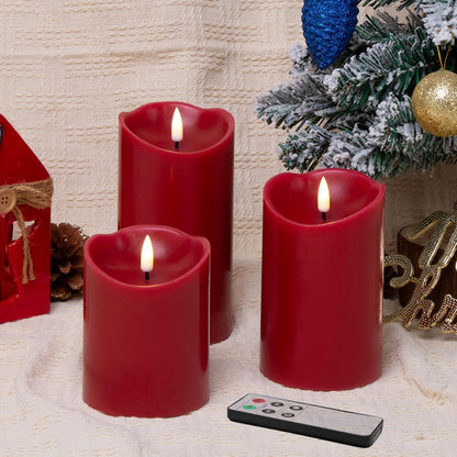 Eywamage Ivory Flameless Pillar Candles with Remote, Flickering Realistic LED Battery Wax Candles Set of 3, Φ 3" H 4" 5" 6"