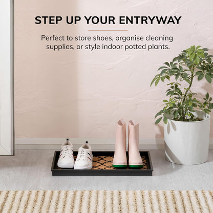Anji Mountain Heavy Duty Waterproof Rubber Shoe Storage Mat Organizer/Boot Storage Tray Multi Use for Entryway with Coir, Tan Insert, Fits 4 Pair (46.5" Wide)