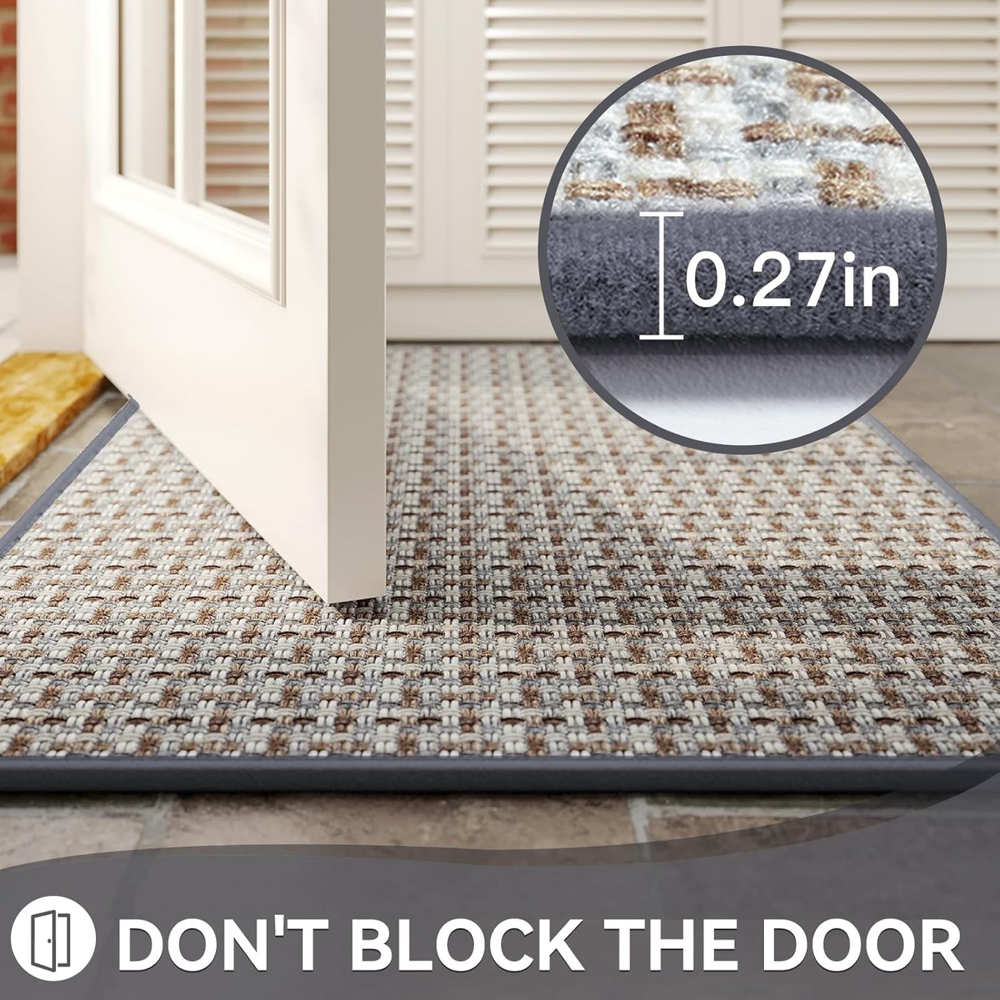 Door Mat 17"x30",Door Mat Indoor Entrance Dirt Resistant and Absorbent Non-Slip Rubber Backing Front Door Mats Washable Low-Profile Indoor Mats for Entryway, Inside Entrance Easy Clean Gray
