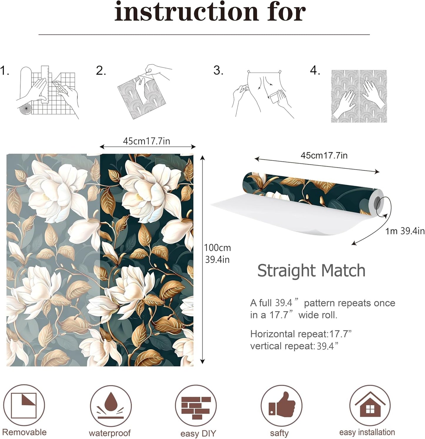Peel and Stick Wallpaper, Soft Wildflower Botanical Contact Paper, PVC Vinyl Removable Wall Covering, Waterproof Easy-Clean, No Residue Renter Friendly, Neutral Decor, 39.4x17.3 in (Flowers2)