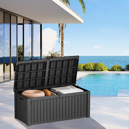 270 Gallon Lockable Resin Outdoor Storage Box, Waterproof & Weather Resistant Deck Box for Patio Cushion, Garden Tools & Pool Accessories, Black