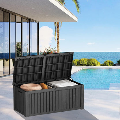 320 Gallon Outdoor Storage Box, Extra Large Waterproof Resin Deck Box with Lockable Lid Storage Bin for Patio Furniture Cushion, Garden Tools, Pool Accessories, UV-Resistant Outside, Black