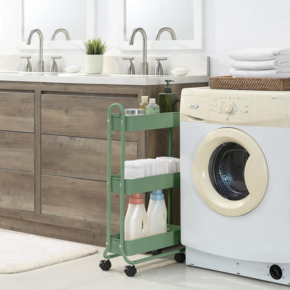 SunnyPoint Slim Rolling Storage Cart, 3 Tier Bathroom Storage Organizer Bathroom, Laundry Utility Cart (White)