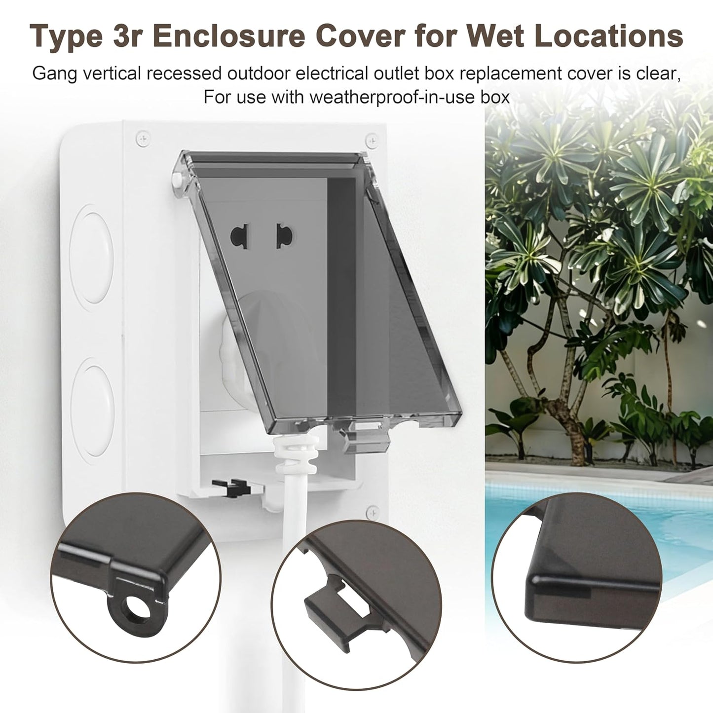 DBVC-1 Extra Duty 1-Gang Vertical Outdoor Outlet Cover for Arlington DBVR1C/DBVS1C/DBVM1C/60VC Electrical Box, Type 3r Enclosure Cover Clear 3-Pack