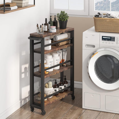 Tribesigns Slim Storage Cart,Narrow Rolling Carts with Wheels,Utility Cart for Small Spaces,4-Tier Metal Frame Trolley Cart with Handle for Kitchen,Laundry, Living Room