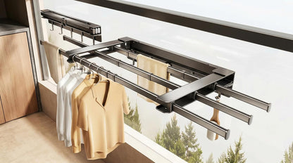 Clothes Drying Rack Foldable,Pool Towel Rack Outdoor | 41" Aluminum Wall Mount Retractable with 5 Hook