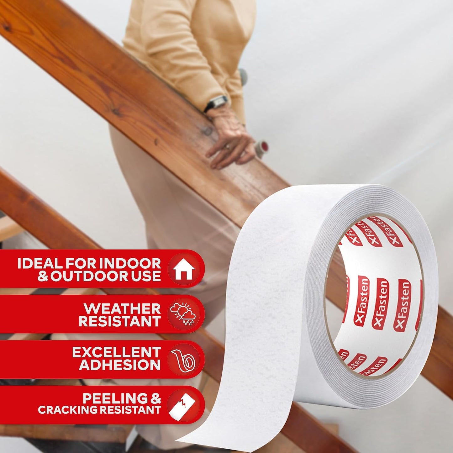 XFasten Translucent Grip Tape for Stairs, 2-in x 30-Foot Anti Slip Tape Outdoor Waterproof, Non Abrasive Poolside Grips Non Slip, Traction Tread Tape