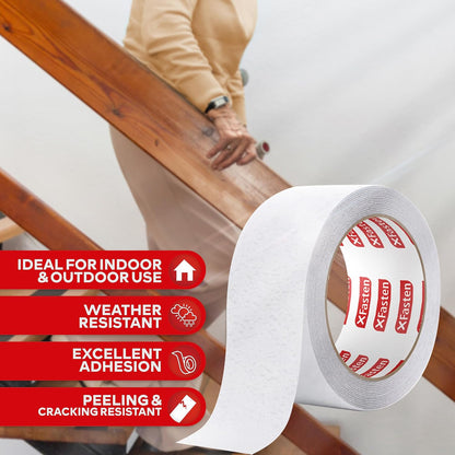 XFasten Translucent Grip Tape for Stairs, 2-in x 30-Foot Anti Slip Tape Outdoor Waterproof, Non Abrasive Poolside Grips Non Slip, Traction Tread Tape