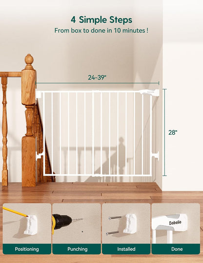 Babelio Baby Gate for Stairs, Kitchen & Doorways, No Bottom Bar| One-Handed Operation| Auto-Close| Hardware Mount (Drill Needed) Safety Dog/Pet Gate (Black - B17, 26-43" W, 28" H)