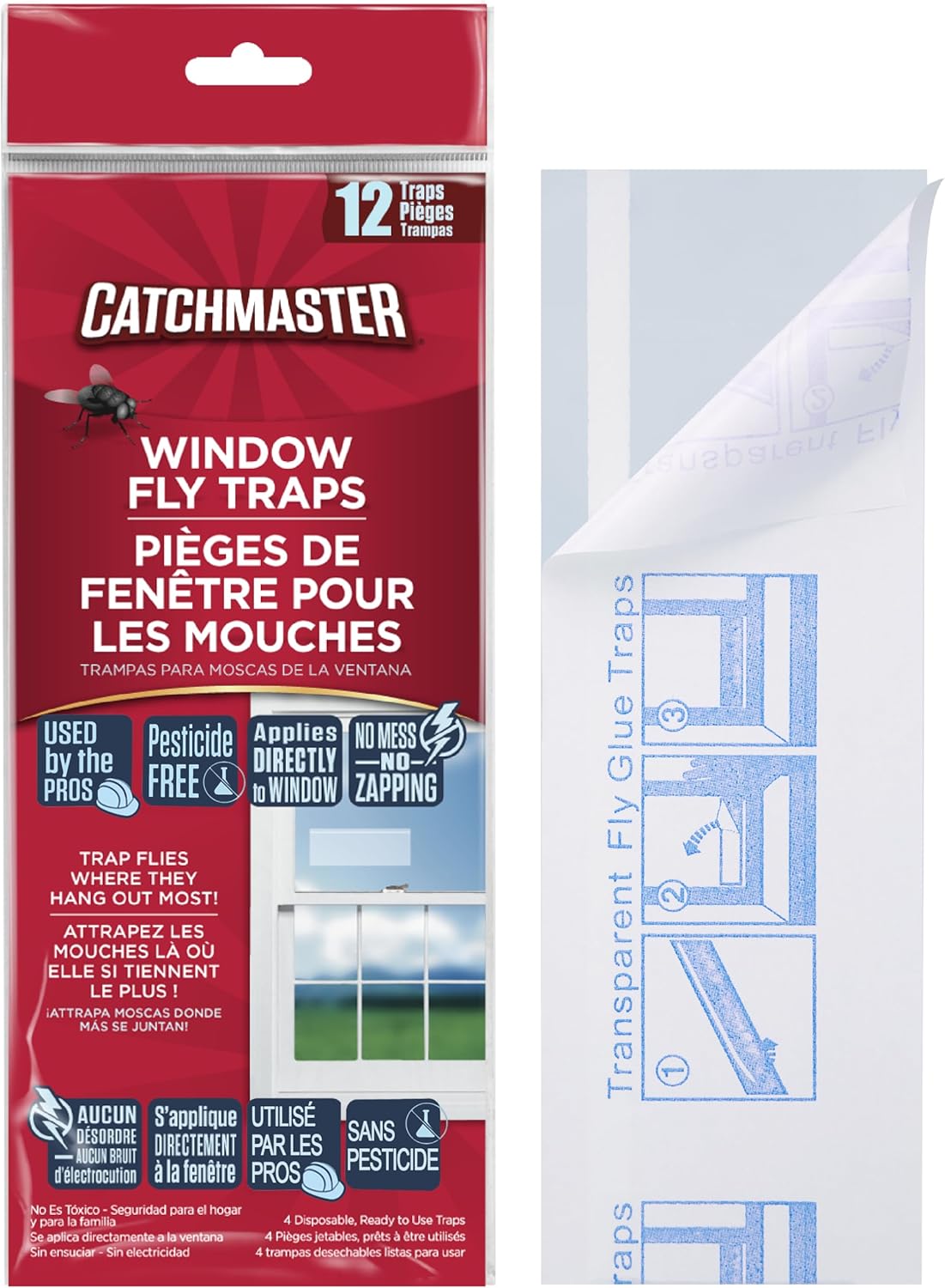 Catchmaster Window Fly Traps 12-Pack, Designed to Disguise House & Fruit Fly, Gnats, Adhesive Strips for Indoor, Disposable Bug Catcher, Insect Sticky Glue Traps, Pest Control for Home & Kitchen