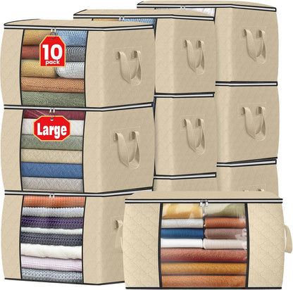 Fab totes 6 Pack Storage Bags for Clothes and Blanket, Foldable Closet Organizers and Storage with Zippers, Clear Window and Handles, Fabric Storage Bins for Sweater, Comforter, Bedding,Linen Sheets