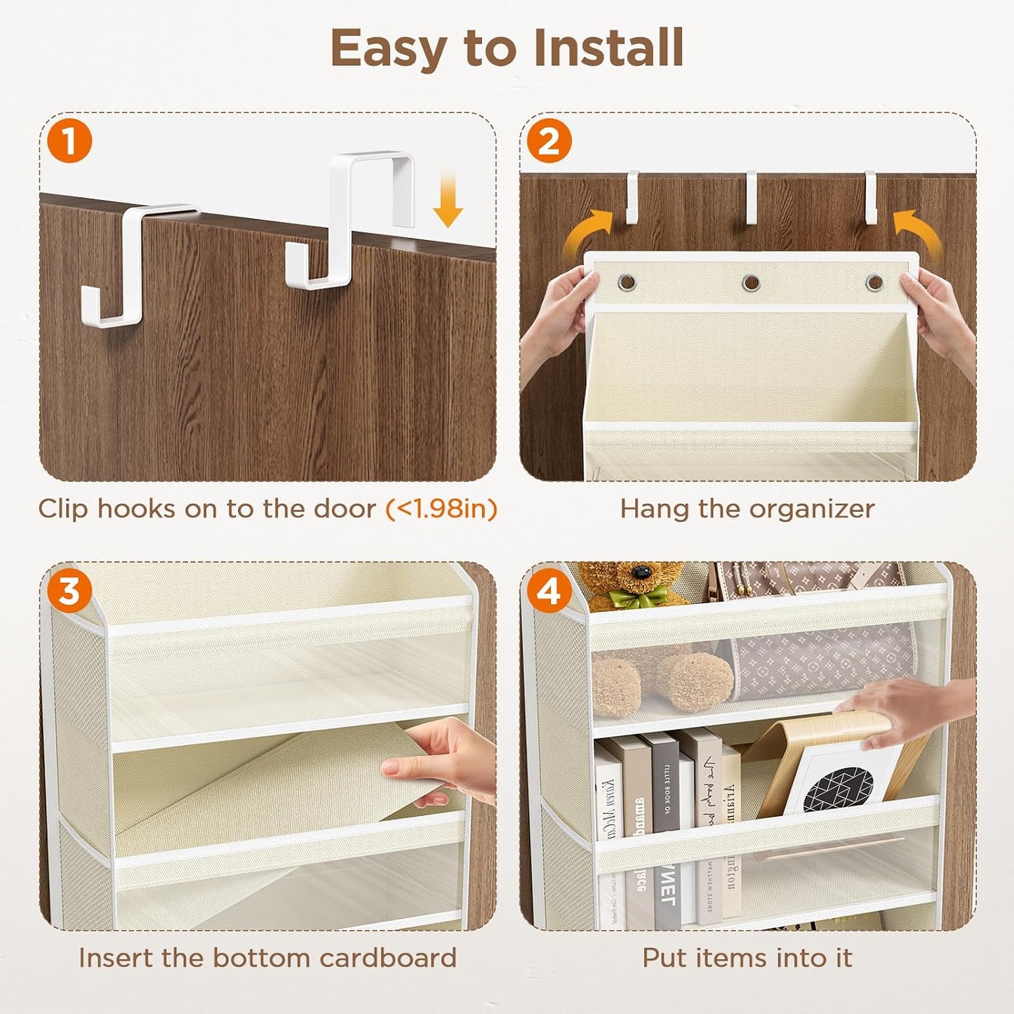 6 Tiers Over The Door Organizer, Heavy Duty Hanging Organizer Storage with Large Capacity Pockets, Behind Door Storage Hanging Shelves for Closet Wall Bathroom Bedroom Nursery Pantry, 1 Pack Grey