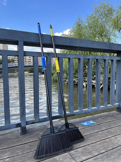 Four-Section Rod Long-Handled Broom,Heavy-Duty Broom, Angle Broom for Outdoor/Indoor（Black+Orange）