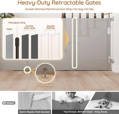 Miumoon One-Hand Operation Retractable Baby Gates, 71 inch Retractable Gate with Reinforced Strip Design to Prevent Crawling Through, 6 FT Retractable Dog Gate for Stairs, Doorways, Hallways