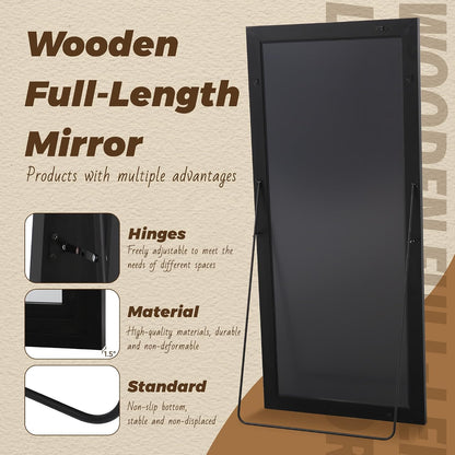 Antok Full Length Mirror with Solid Wood Frame, 71"×32" Wall Mounted Oversized Floor Mirror with Stand, Leaning Standing Hanging for Bedroom Living Room Entryway, Walnut, Arched Syle